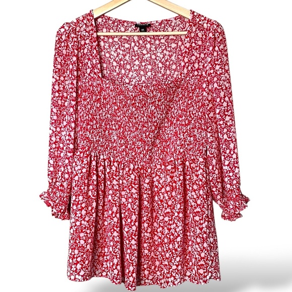 TORRID Babydoll Chiffon Smocked Top Floral Ditsy Print 3/4 Sleeves Partly Lined - Picture 3 of 9
